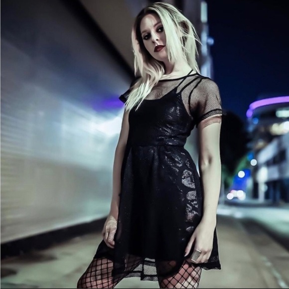 Iron Fist Black Mesh Overlay Dress - Picture 2 of 8